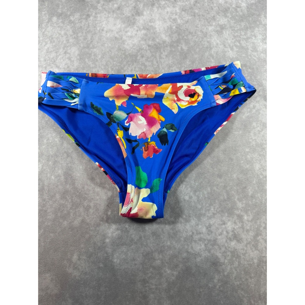 Athleta Womens Blue Floral Ruched Side Bikini Bottoms Swim Size S